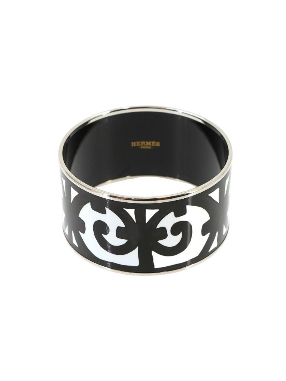 Hermes Enamel TGM Bangle Bracelet Black White Silver Email TGM